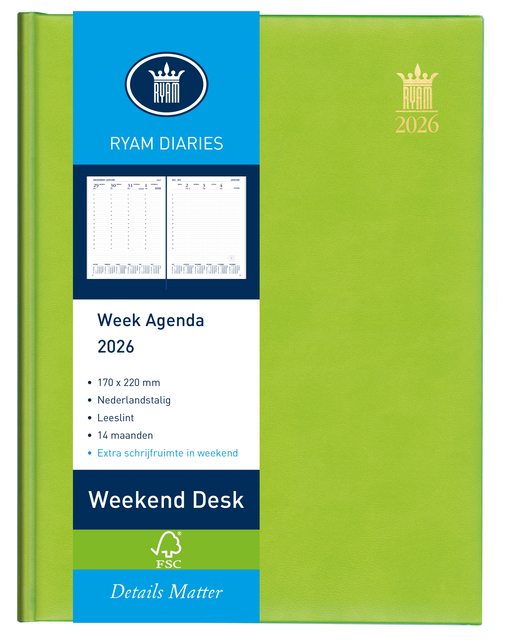 Agenda 2026 Ryam Weekend Desk Lazio 7 jours/2 pages assorti
