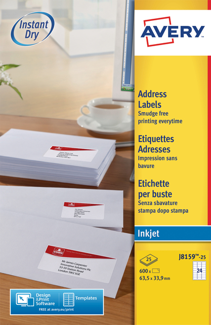 Etiquette Avery J8159-25 63,5x33,9mm blanc 600 pièces