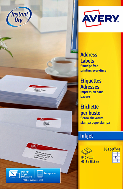 Etiket Avery J8160-25 63.5x38.1mm wit 525 etiketten