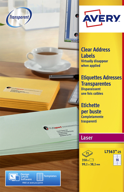 Etiquette Avery L7563-25 99,1x38,1mm transparent 350 pièces