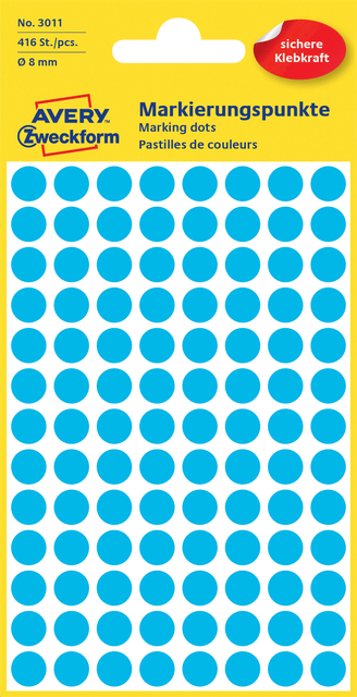 Etiket Avery Zweckform 3011 rond 8mm blauw 416 etiketten