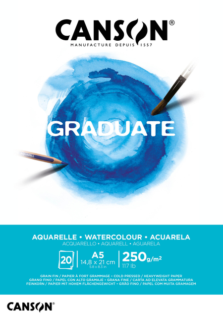 Bloc aquarelle Canson Graduate Watercolour A5 20 feuilles 250g blanc