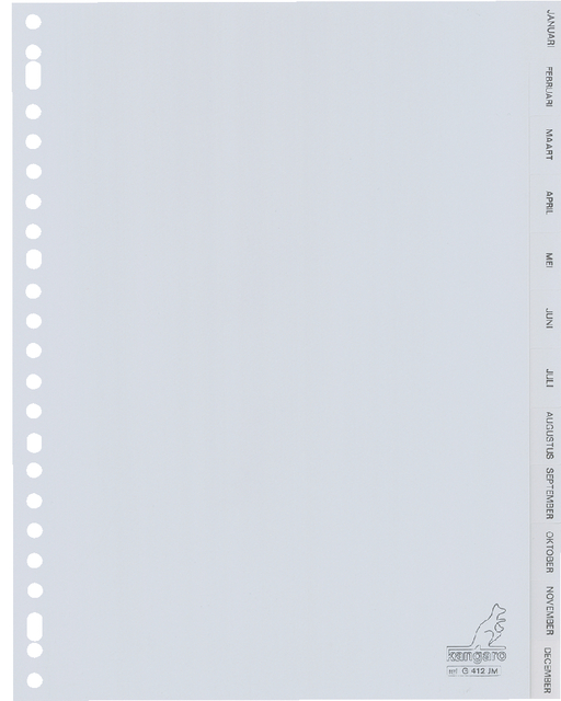 Intercalaire Kangaro G412JM A4 23 perforations 12 onglets mois PP gris