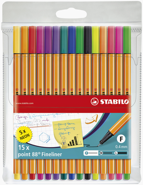 Fineliner STABILO Point 88/15 Fin étui 15 pièces assorti