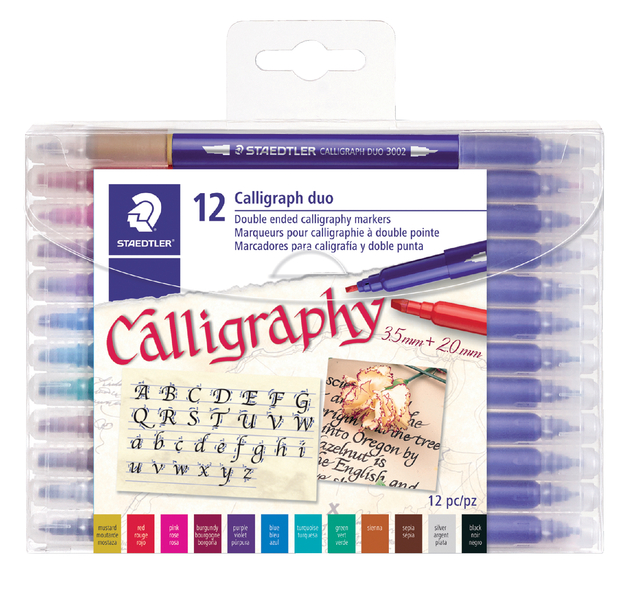 Kalligrafiepen Staedtler duo punt 2.0 en 3.5mm 12 kleuren