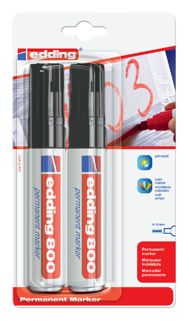 Marqueur edding 800 biseau 4-12mm noir blister 2 pièces
