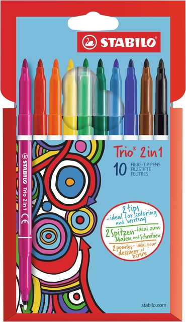 Viltstift STABILO Trio 2 in 1 assorti etui à 10 stuks