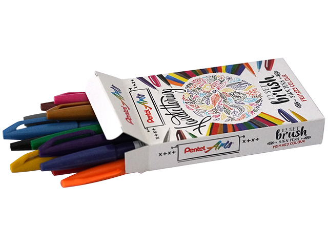 Brushpen Pentel SES15C Sign Artist standaardkleuren assorti 12 stuks