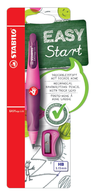 Portemine STABILO EASYergo 3,15mm HB droitier rose/lilas + taille-crayon blister