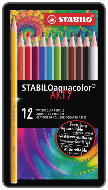 Kleurpotloden STABILO 1612 aquacolor assorti blik à 12 stuks
