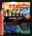 Crayon de couleur STABILO Woody 880 3-en-1 Arty + taille-crayon assorti 6 pièces
