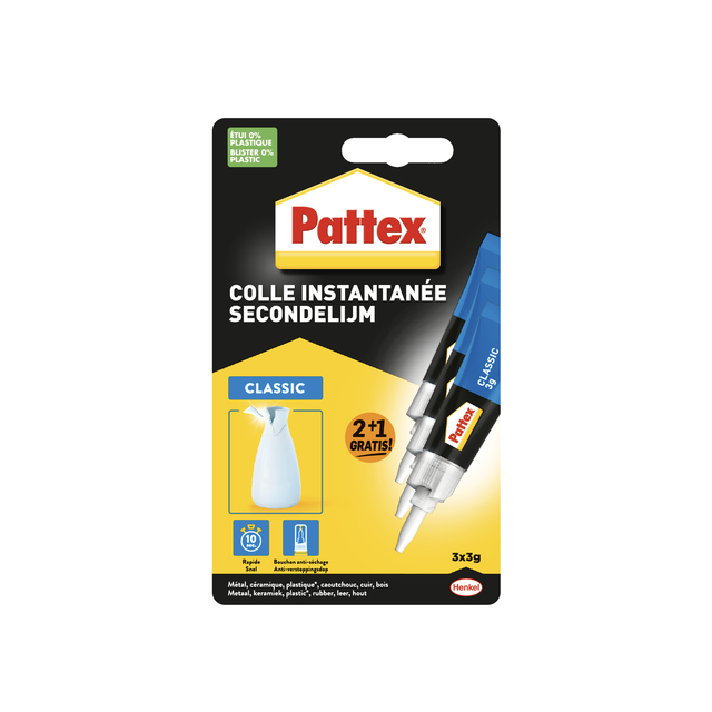Colle instantanée Pattex Classic 3g blister 2+1 gratuit