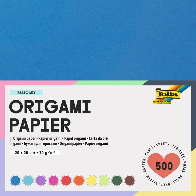 Feuilles de pliage Folia 70g 20x20cm assorti 500 feuilles