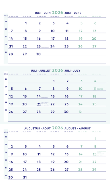 3-Maandkalender 2026 Brepols 30x60cm