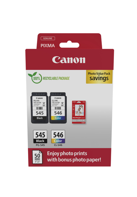 Inktcartridge Canon PG-545 CL-546 zw + kl + papier