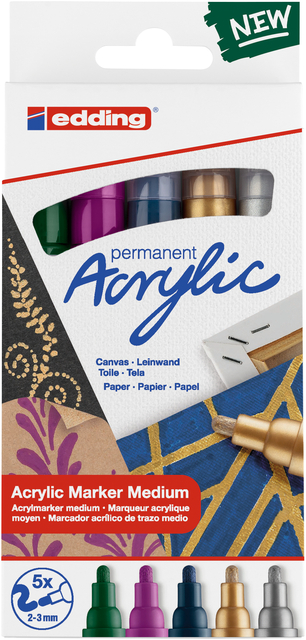 Marqueur acrylique edding e-5100 Medium Metallic assorti set 5 pièces