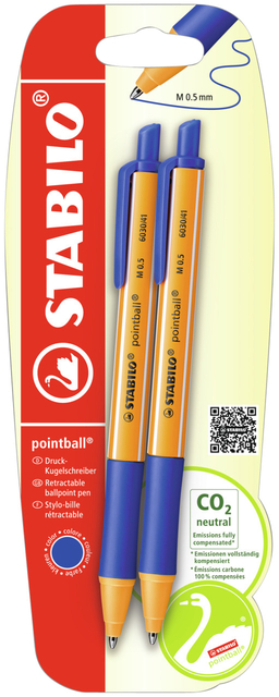 Stylo bille STABILO Pointball 6031/41 Medium bleu blister 2 pièces