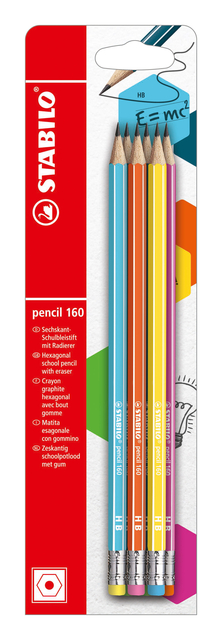 Crayon graphite STABILO 160 HB avec embout gomme assorti blister 6 pièces
