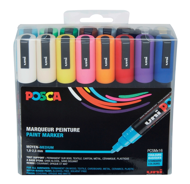 Marqueur peinture Posca PC5M Medium assorti set 16 couleurs