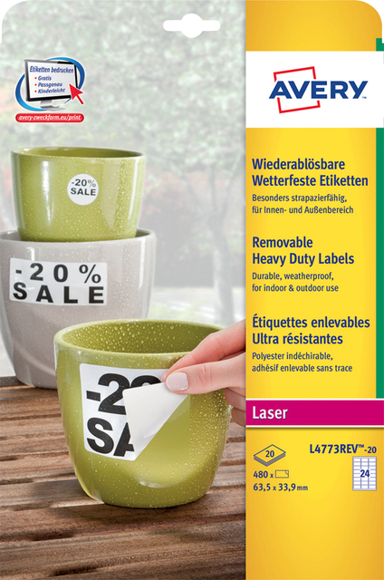 Etiket Avery L4773REV-20 63.5x33.9mm wit 480 etiketten