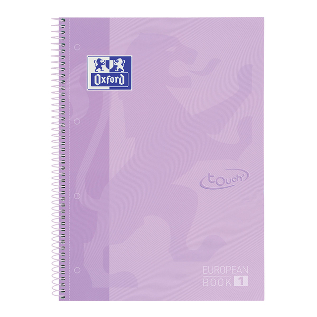 Cahier de notes Oxford Touch Europeanbook A4+ 4 perforations ligné 160 pages pastel violet