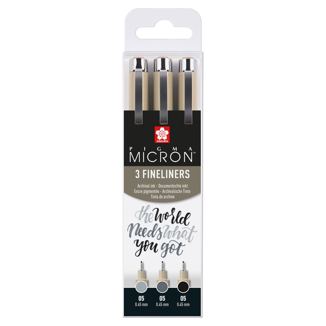 Fineliner Sakura Pigma Micron 05 set noir gris 3 tailles