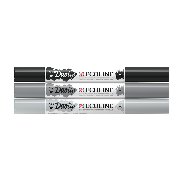 Stylo Duotip Talens Ecoline set noir & gris 3 couleurs