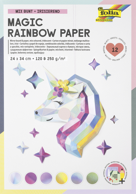Papier et carton miroir Folia 24x34cm 120g et 250g 12 feuilles 6 teintes