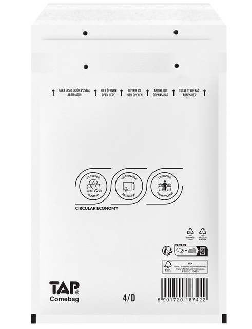 Enveloppe à bulles TAP Comebag n°14 200x175mm blanc 100 pièces