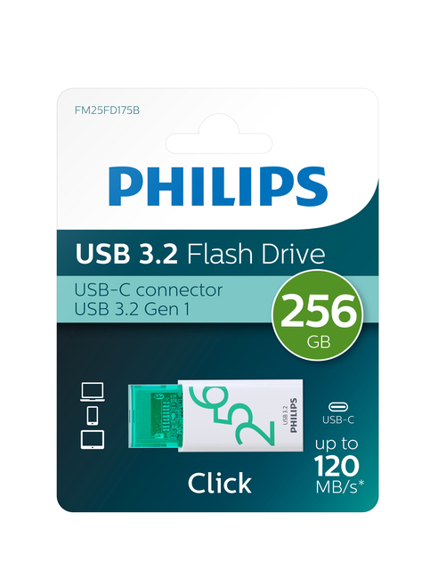 Clé USB 3.2 Philips Click USB-C 256Go vert