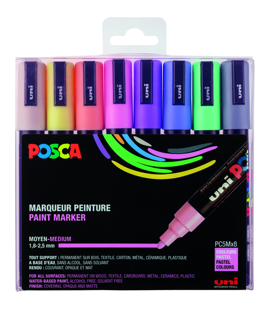 Paintmarker Uni POSCA PC5M medium pastel assorti set à 8 stuks
