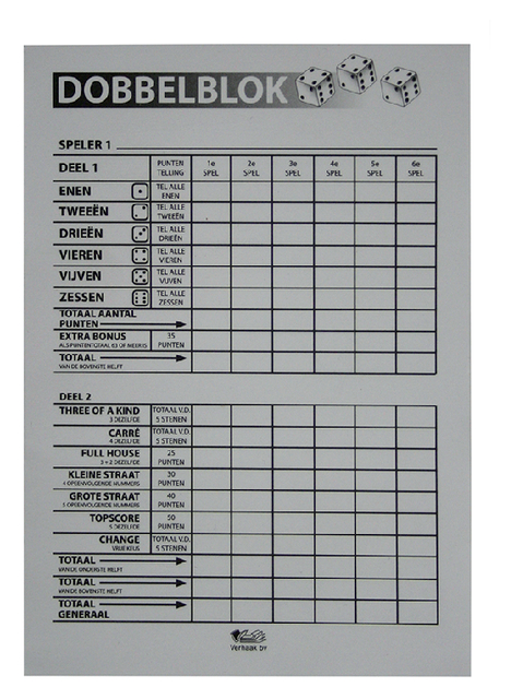 Bloc score dés universel Verhaak 100 feuilles