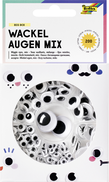 Yeux mobiles Folia Boîte 200 pièces 7 sortes assorti