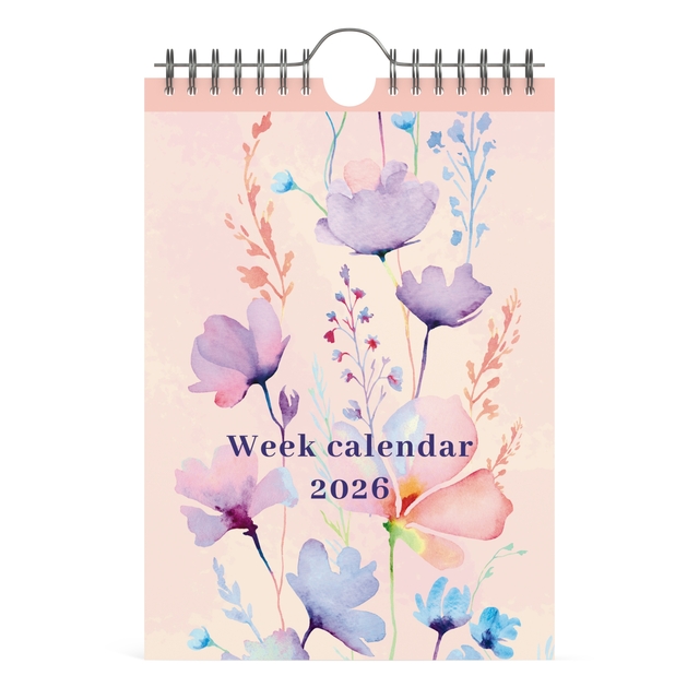 Calendrier hebdomadaire 2026 Lannoo 155x220 Flowers Watercolour 7jours/1 page rose