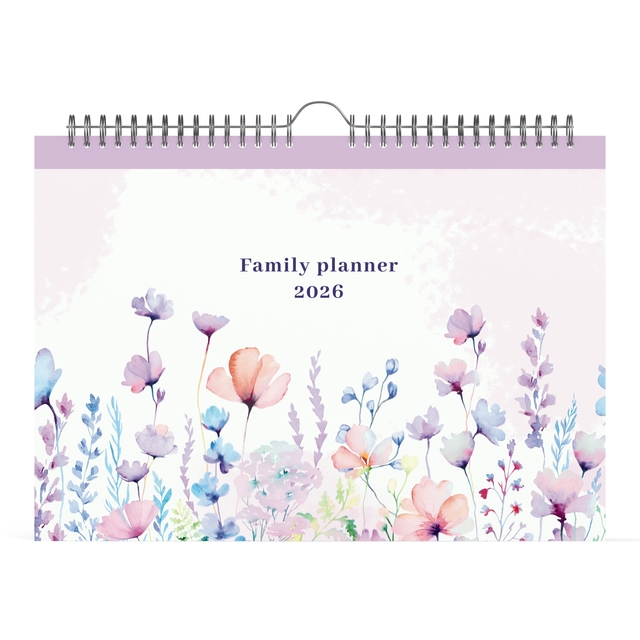 Calendrier familial 2026 Lannoo 310x220 Flowers Watercolour 7 jours/1 page lilas