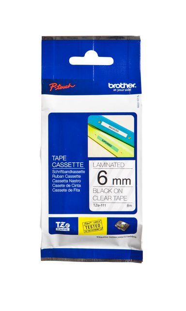 Ruban de lettrage Brother P-Touch TZE-111 standar 6mm noir sur transparent