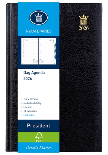 [900092] Agenda 2025 Ryam President Mundior 1 jour/1 page noir