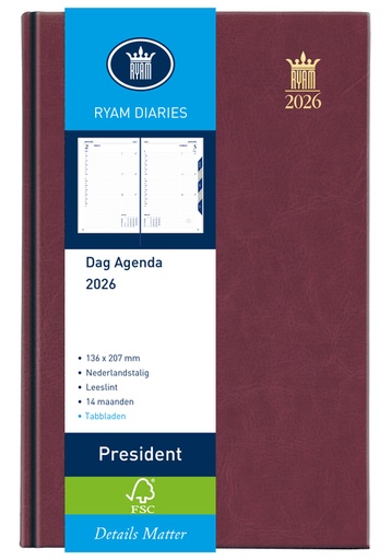 [900180] Agenda 2025 Ryam President 1 jour/1 page bordeaux