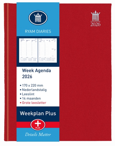 [900184] Agenda 2025 Ryam semaine Plus Mundior 7 jours/2 pages rouge