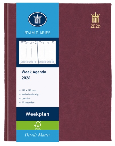 [900185] Agenda 2025 Ryam Weekplan Mundior 7 jours/ 2 pages bordeaux