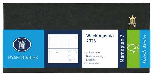 [900102] Agenda 2026 Ryam Memoplan 7 Mundior Suprema 7dagen/2pagina's landscape zwart