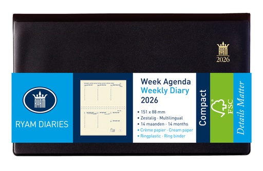 [900106] Agenda 2026 Ryam Compact Suprema 7 jours/ 2 pages noir