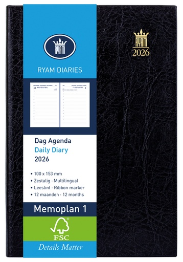 [900073] Agenda 2025 Ryam Memoplan 7 Suprema 7 jours/2 pages noir