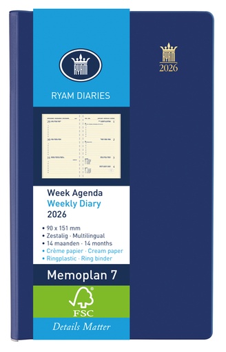 [900075] Agenda 2026 Ryam Memoplan 7 Suprema 7dagen/2pagina's ringplastic assorti