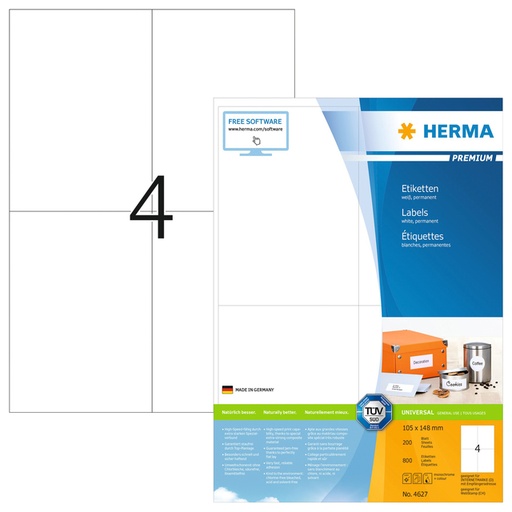 [817175] Etiket HERMA 4627 105x148mm A6 premium wit 800stuks