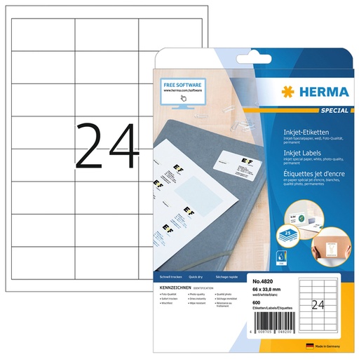 [817570] Etiquette HERMA 4820 66x33,8 blanc 600 pièces