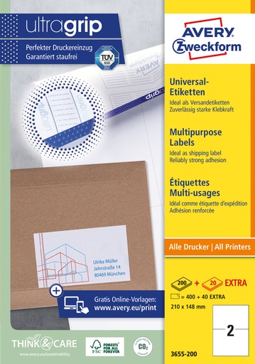 [817761] Etiquette Avery Zweckform 3655 210x148mm A5 blanc 400 pièces
