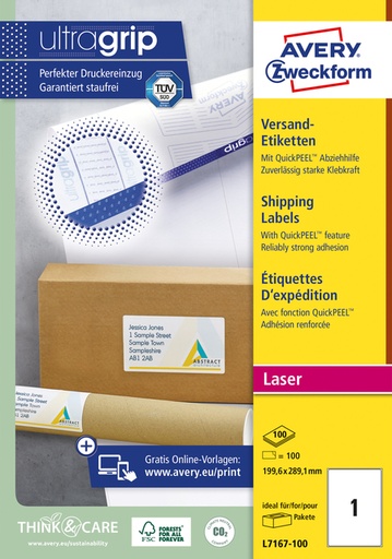 [817189] Etiket Avery L7167-100 199.6x289.1mm 100stuks wit