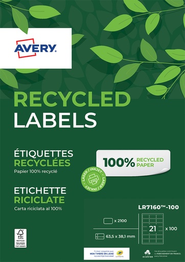 [811018] Etiquette Avery LR7160-100 63,5x38,1mm recyclé 2100 pcs
