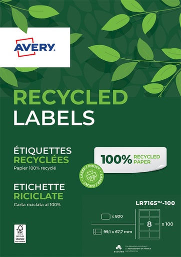 [811047] Etiquette Avery LR7165-100 99,1x67,7mm recyclé blanc 800 pièces